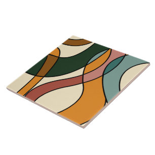 Aardse Abstracte Mid Century Huisaccent Tegeltje