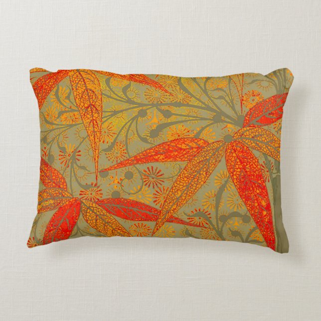 Aardse Bamboo Art  Print Sinaasappel Decoratief Kussen (Achterkant)