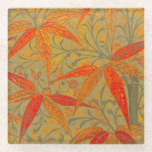 Aardse Bamboo Art  Print Sinaasappel Glazen Onderzetter