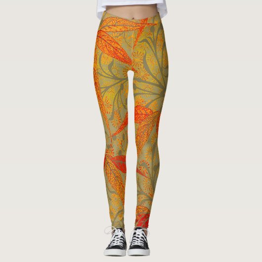 Aardse Bamboo Art  Print Sinaasappel Leggings (Voorkant)