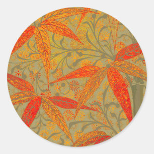 Aardse Bamboo Art Print Sinaasappel Ronde Sticker