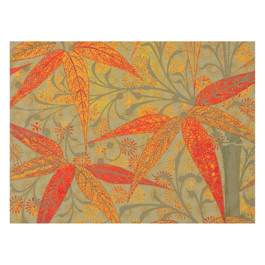 Aardse Bamboo Art Print Sinaasappel Tafelkleed (Voorkant (Horizontaal))