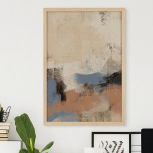 Aardse Blauwe Abstracte Kwaststreek Poster