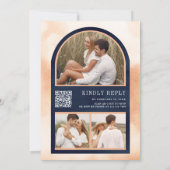 Aardse Bloemen Herfst Herfst QR Code Navy Wedding Kaart (Achterkant)