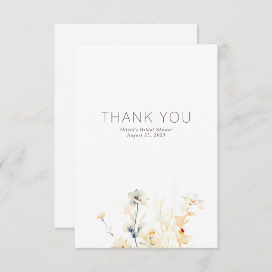 Aardse bloemen minimalistisch klein dank u bedankkaart (Voorkant / Achterkant)