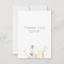 Aardse bloemen minimalistisch klein dank u bedankkaart