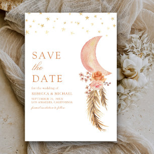 Aardse Bloemen Pampas Halve Maan Huwelijk Save The Date