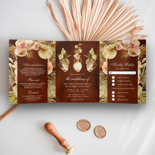 Aardse Bloempotter Gedroogde Palm Terracotta Bruil Drieluik Uitnodiging