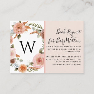 Aardse Blush Pink Peach Floral Baby shower Books Visitekaartje