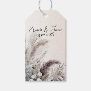 Aardse Boheemse Bloemige Veren Bruiloft Cadeaulabel