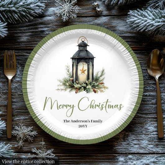 Aardse Boheemse Kerstlantaarn op Rustieke Plaat Papieren Bordje