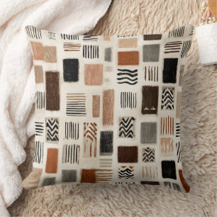 Aardse Boho Abstract raster - handgetekende textuu Kussen