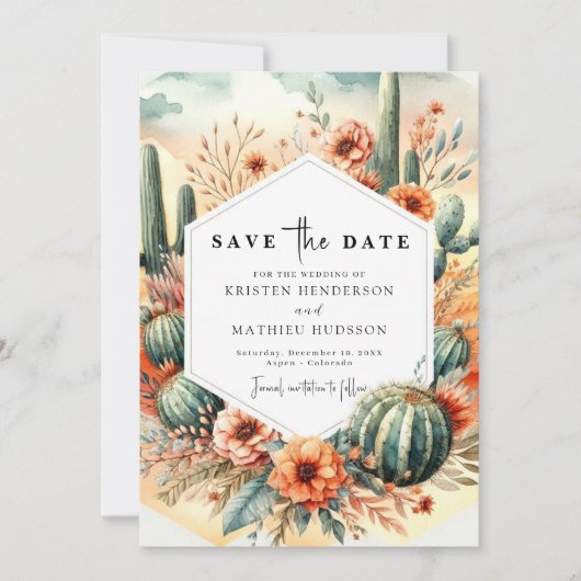 Aardse Boho Cactus bruiloft Save The Date (Voorkant)