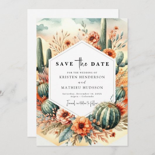 Aardse Boho Cactus bruiloft Save The Date (Voorkant / Achterkant)