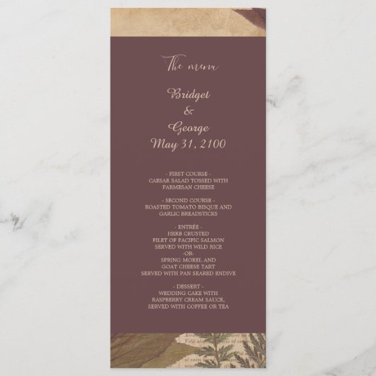 aardse  boho chic groen bruiloft programma (Voorkant)