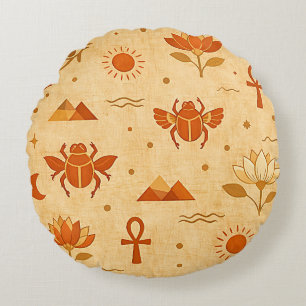 Aardse Boho Egyptisch Patroon-Minimalistische Fara Rond Kussen