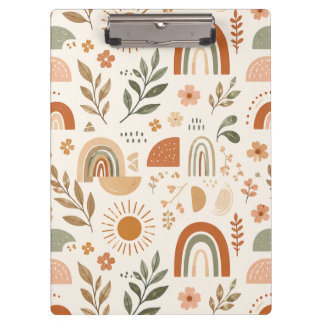 Aardse Boho Regenboog Zon Bloem Clipboard Klembord