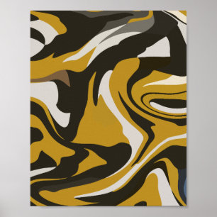 Aardse bruine abstracte kunst met vloeiende kronke poster
