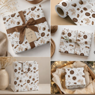 Aardse Bruine Ballon & Bento Cake Verjaardag Cadeaupapier
