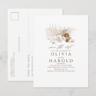 Aardse bruine bloemenboho exotische save the date aankondigingskaart