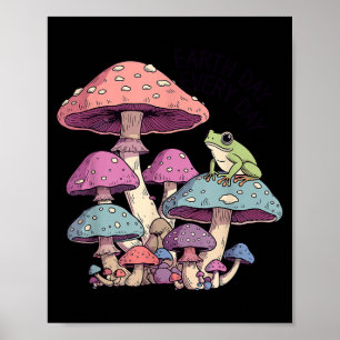 Aardse dag elke dag schattige kikker op paddestoel poster