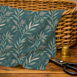 Aardse Diep Teal-Groene Botanische Bladpatroon Stof