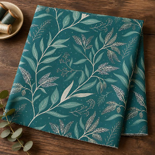 Aardse Diep Teal-Groene Botanische Bladpatroon Stof