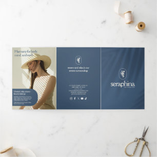 Aardse Elegantie Logo Schoonheid, Spa Blauwe Broch Drieluik Kaart