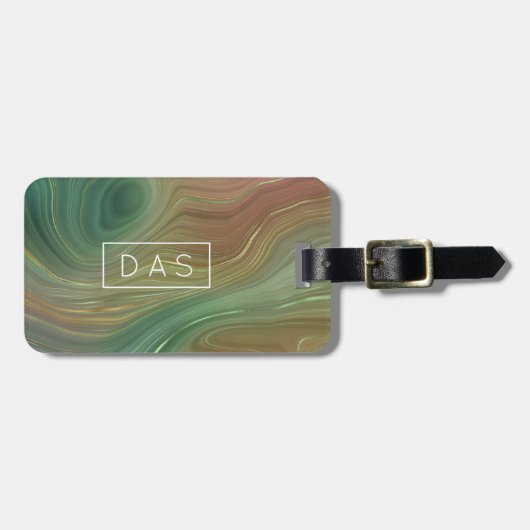 Aardse Emerald Strata | Groen Gouden Inkt Monogram Bagagelabel (Voorkant horizontaal)