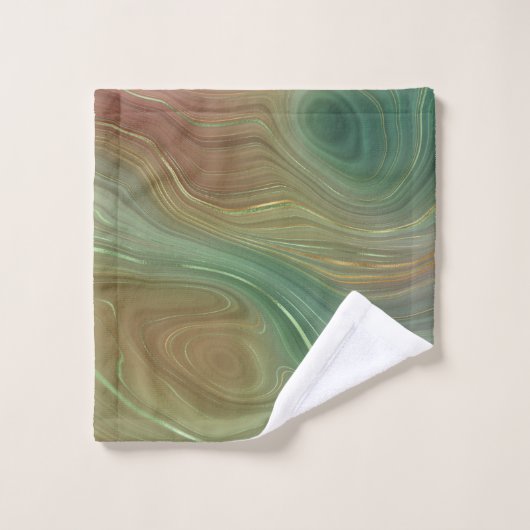 Aardse Emerald Strata | Groene en Gouden Inkt Agaa Bad Handdoek (Wasdoekje)