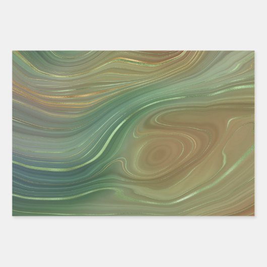 Aardse Emerald Strata | Groene en Gouden Inkt Agaa Inpakpapier Vel (Voorkant 3)