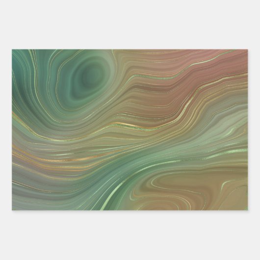 Aardse Emerald Strata | Groene en Gouden Inkt Agaa Inpakpapier Vel (Voorkant 2)