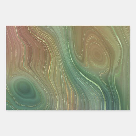 Aardse Emerald Strata | Groene en Gouden Inkt Agaa Inpakpapier Vel (Voorkant)
