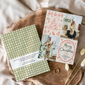 Aardse Hand Getrokken Boho Vrolijk Kerstmis 2 Foto Feestdagenkaart