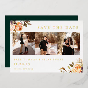 Aardse Herfst Bloemige Foto Save The Date Folie Uitnodiging