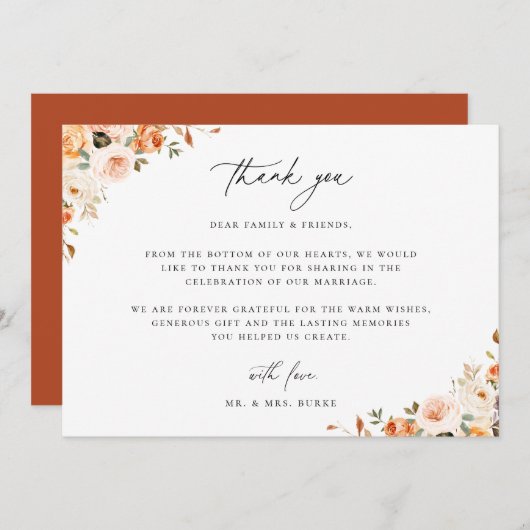 Aardse herfst bloemstuk bedankkaart (Voorkant / Achterkant)