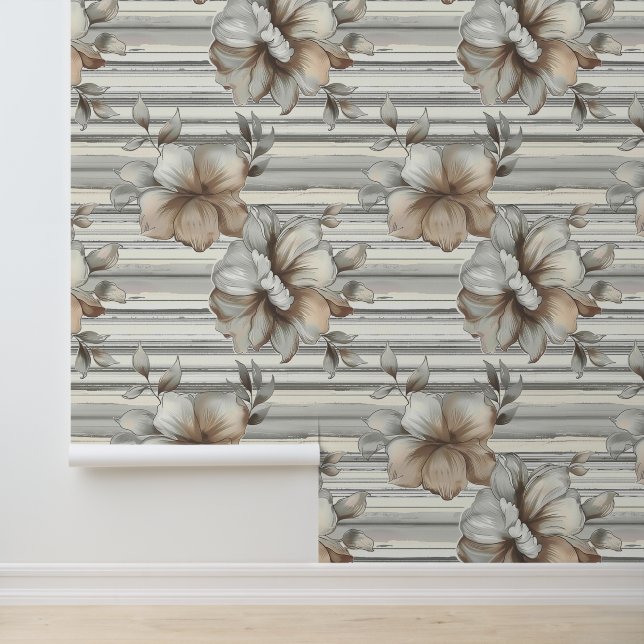 Aardse kleur romantische bloesem horizontaal behang (Applicatie)