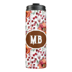 Aardse kleuren, herfstbloemen Monogram Thermosbeker