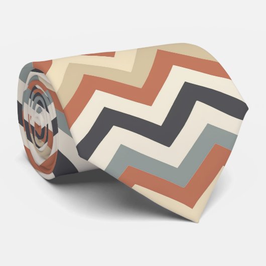 Aardse kleuren Retro Zig Zag patroon Stropdas (Opgerold)