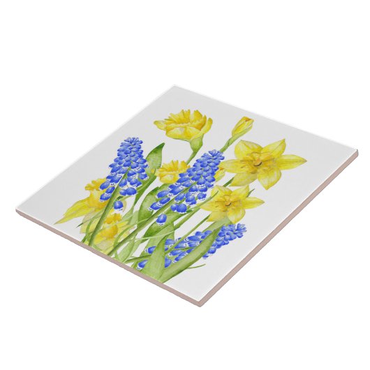 Aardse lente op een keramische Tegel (M, D) Tegeltje (Zijkant)