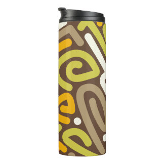 Aardse lus-doodlepatroon in bruin en goud thermosbeker