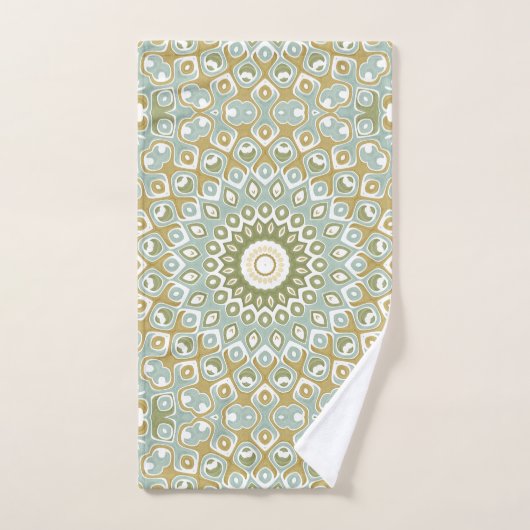 Aardse Mandala in groen, goud en zacht blauw Bad Handdoek (Handdoek)