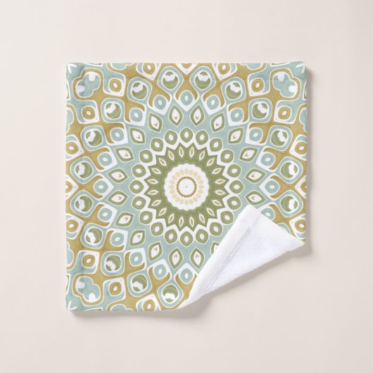 Aardse Mandala in groen, goud en zacht blauw Bad Handdoek (Wasdoekje)