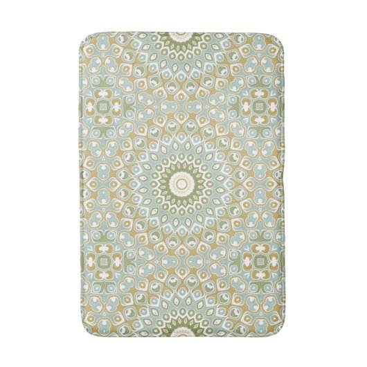 Aardse Mandala in groen, goud en zacht blauw Badmat (Voorkant Verticaal)