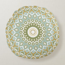 Aardse Mandala in Groen, Goud, en Zachte Blauwtint