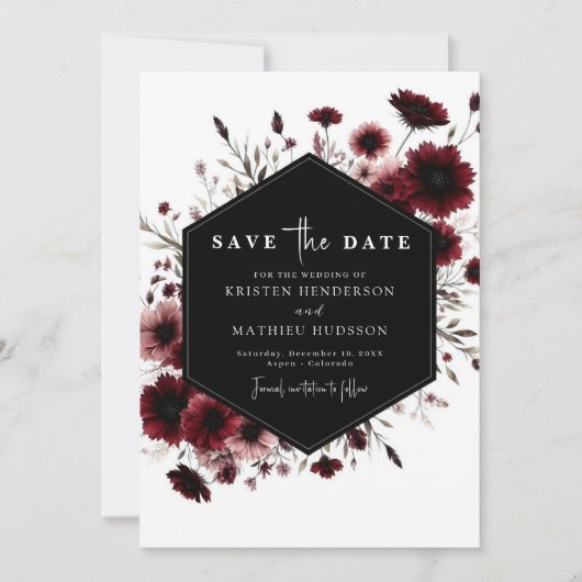 Aardse minimale Bourgondische bruiloft Save The Date (Voorkant)