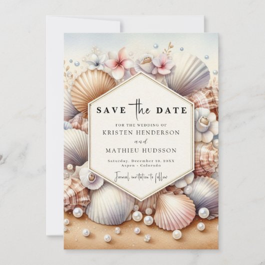 Aardse moderne strand bruiloft save the date (Voorkant)