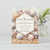 Aardse moderne strand bruiloft save the date (Staand voorkant)