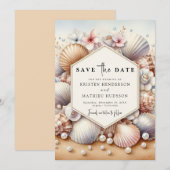 Aardse moderne strand bruiloft save the date (Voorkant / Achterkant)