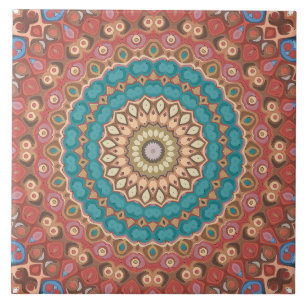 Aardse Neutrals Mandala Kaleidoscoop Medaillon Tegeltje